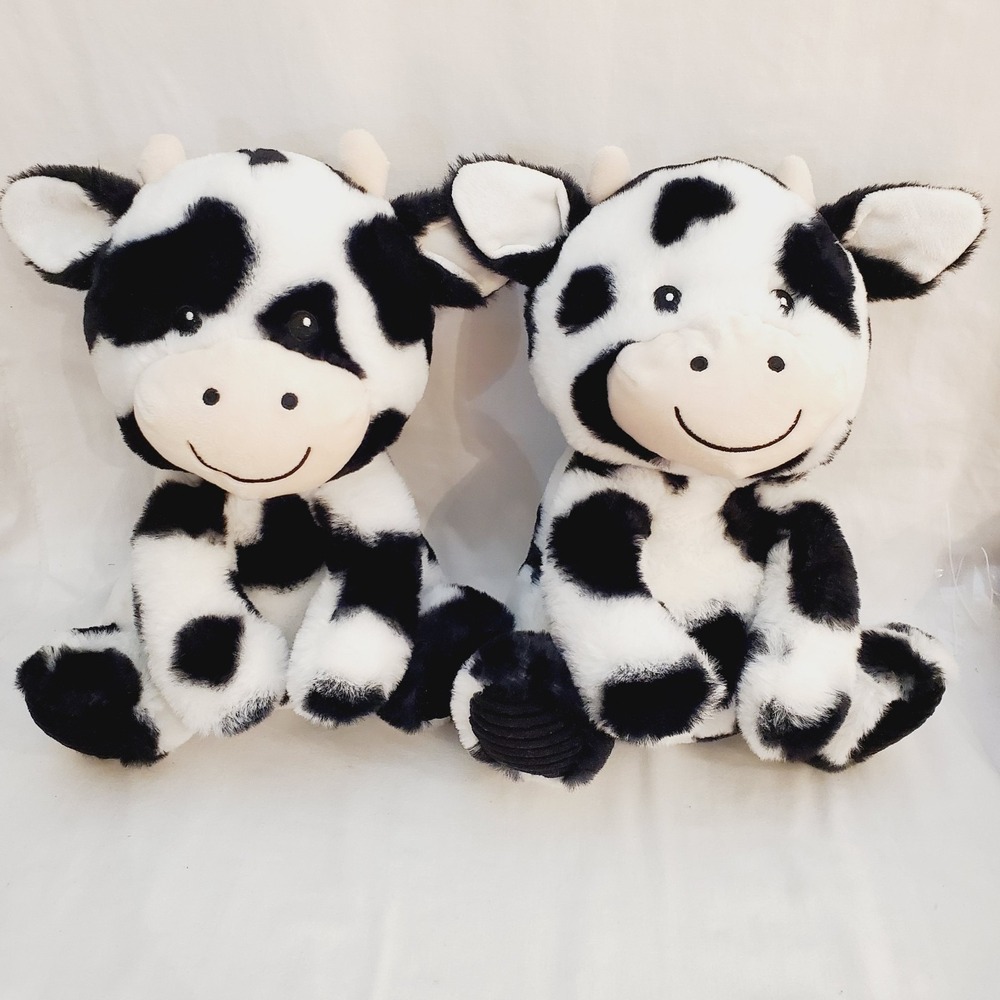 Set Of 2 Spark Create Imagine Black & White Cows 12" Plush Rattle Crinkle Twins - Picture 10 of 11